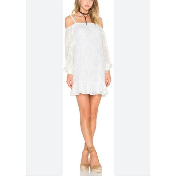 BCBGeneration Cold Shoulder Long Sleeve Frill Mini Dress in White - Picture 4 of 4